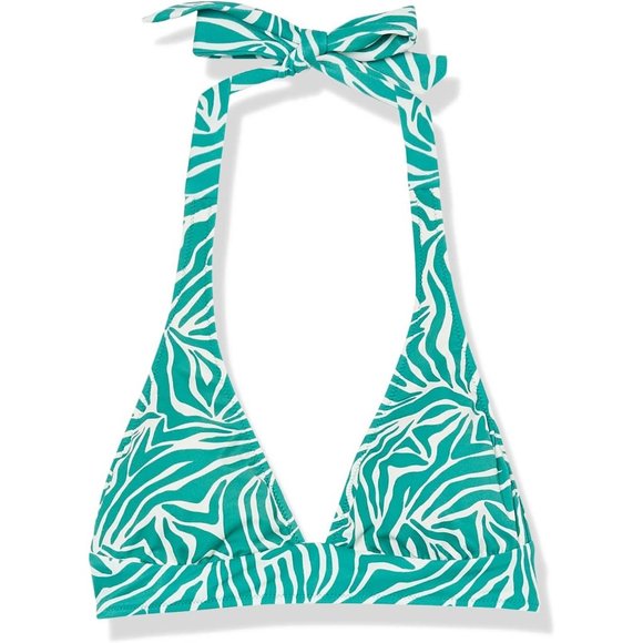 Women's Blue and White Light-Support Tie Halter Bikini Swimsuit Top - Picture 6 of 6